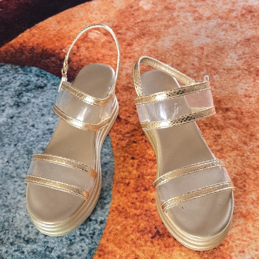 Gold Strappy Wedge Sandals 🤎PRE OWNED  SIZE 43 - Picture 9 of 9